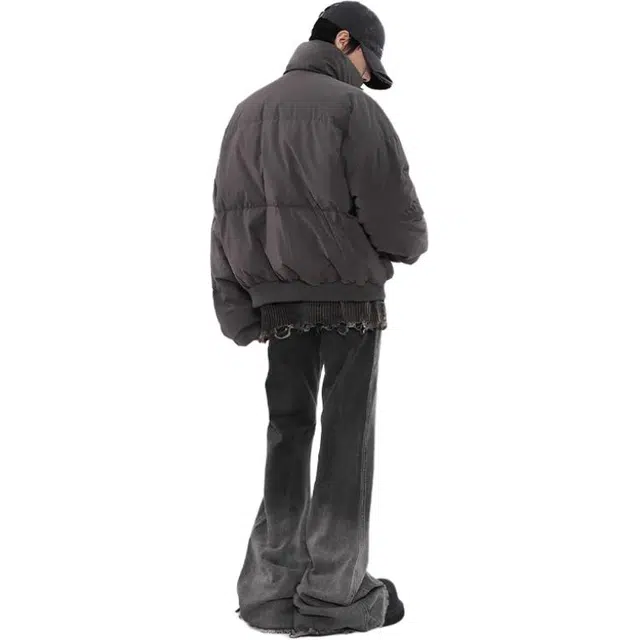 物质公式 美式复古高街立领短款面包服棉衣纯色基础款拉链宽松加厚保暖防寒长袖外套棉服 男女同款