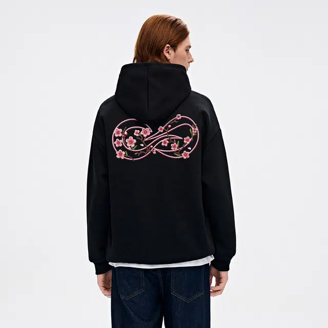 物质公式 重磅美式复古高街趣味仿刺绣樱花无限循环品牌字母印花设计感潮流时尚质感宽松简约日常通勤休闲百搭长袖连帽卫衣针织衫 男女同款