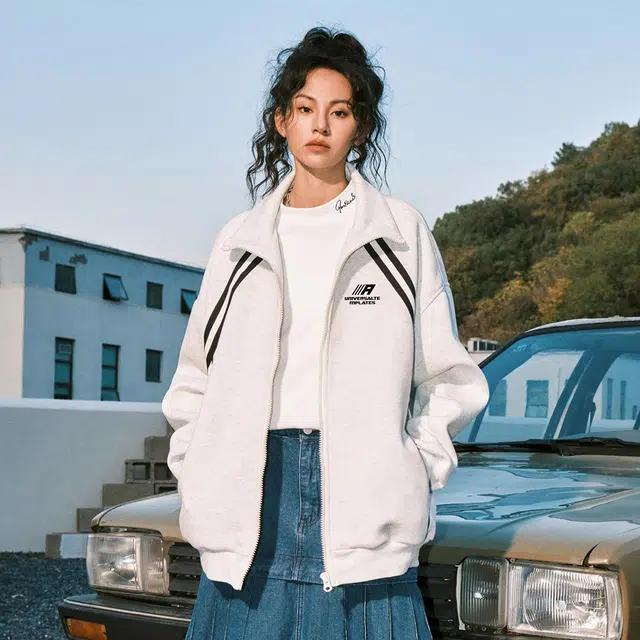 物质公式 美式高街复古休闲简约撞色条纹线条品牌字母印花设计感立领宽松百搭纯色基础款潮流时尚日常通勤舒适亲肤透气长袖卫衣 男女同款