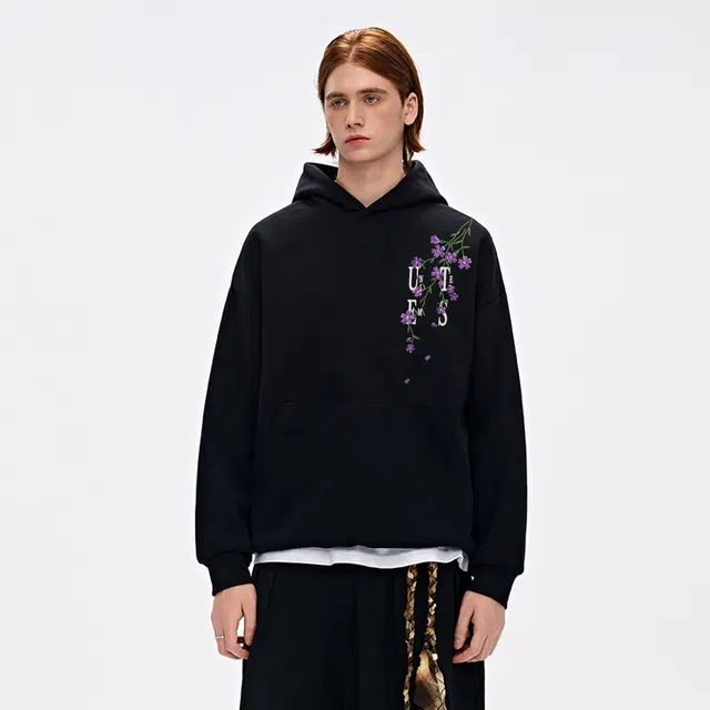 物质公式 重磅质感美式复古高街趣味植物花卉仿刺绣无限循环字母印花设计感潮流时尚宽松简约日常通勤休闲百搭长袖连帽卫衣针织衫 男女同款