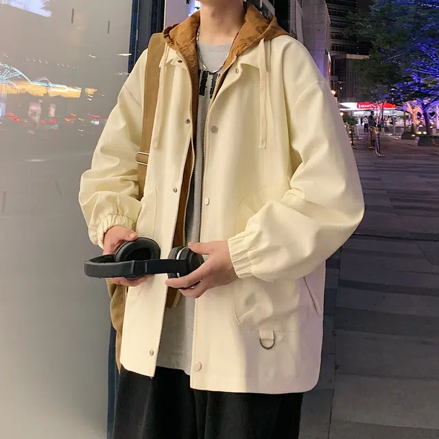 物质公式 美式复古高街学院风大口袋设计感拉链无性别主义基础款单排扣简约工装水洗做旧透气百搭宽松连帽休闲牛仔外套 男女同款
