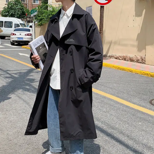 物质公式 美式复古高街经典廓形英伦风高级感气质宽松双排扣中长款过膝风防风恩风外套显瘦内搭休闲百搭简约纯色户外通勤大衣 男女同款