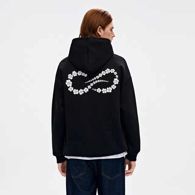 物质公式 重磅质感潮牌趣味仿刺绣花卉无限循环图案字母印花设计美式复古高街宽松简约日常通勤潮流时尚休闲透气百搭长袖连帽卫衣 男女同款