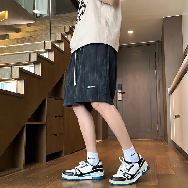 物质公式 美式复古基础款潮流五分裤纯色简约学院风宽松透气舒适亲肤抽绳系带休闲短裤 男女同款