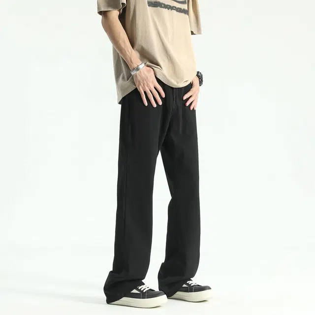 物质公式 微喇弯刀巴黎神裤美式顶男出街通勤高级简约柔感不硬舒适亲肤高街高腰直筒显高显瘦窄版设计休闲百搭做旧水洗阔腿牛仔裤 男女同款