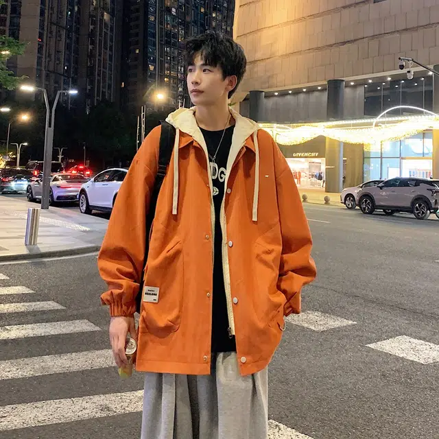 物质公式 美式复古高街学院风大口袋设计感拉链无性别主义基础款单排扣简约工装水洗做旧透气百搭宽松连帽休闲牛仔外套 男女同款