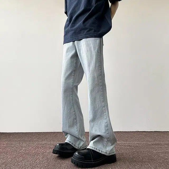 物质公式 美式高街简约纯色基础款轻度水洗做旧宽松直筒阔腿高腰系带休闲百搭弹力垂感日常通勤微喇弯刀裤黑色牛仔裤 男女同款