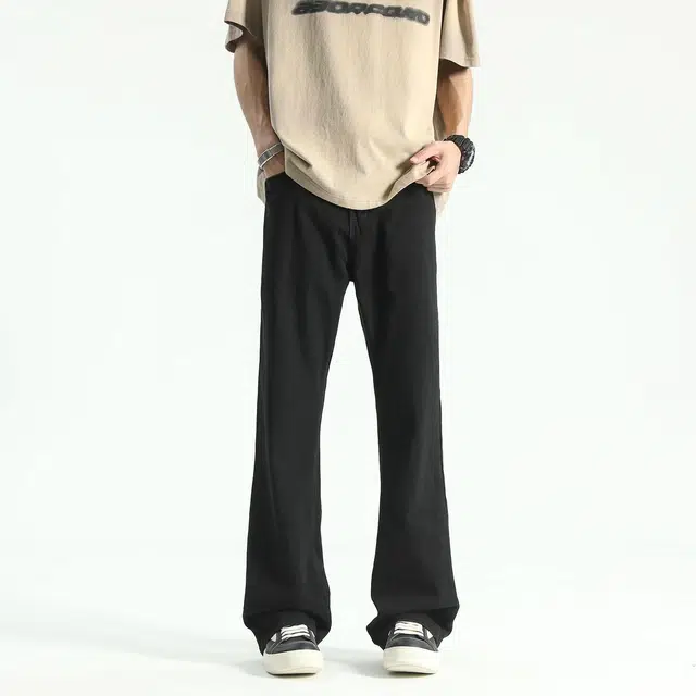 物质公式 微喇弯刀巴黎神裤美式顶男出街通勤高级简约柔感不硬舒适亲肤高街高腰直筒显高显瘦窄版设计休闲百搭做旧水洗阔腿牛仔裤 男女同款