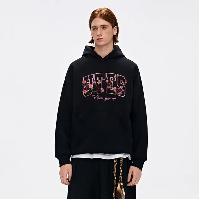 物质公式 重磅美式复古高街趣味仿刺绣樱花无限循环品牌字母印花设计感潮流时尚质感宽松简约日常通勤休闲百搭长袖连帽卫衣针织衫 男女同款