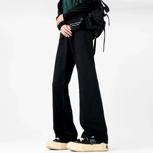 物质公式 美式微喇弯刀巴黎神裤顶男出街通勤高级简约柔感不硬舒适亲肤高街高腰直筒显高显瘦窄版设计休闲百搭做旧水洗阔腿牛仔裤 男女同款