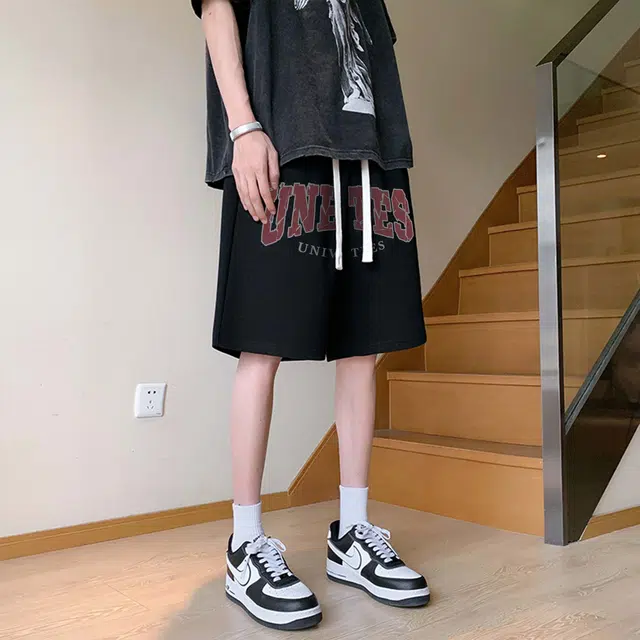 物质公式 潮牌美式高街复古创意字母印花抽绳运动基础款无性别穿搭短裤户外跑步休闲宽松百搭系带五分裤篮球裤 男女同款