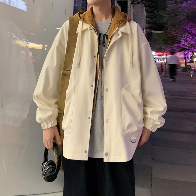 物质公式 美式复古高街学院风大口袋设计感拉链无性别主义基础款单排扣简约工装水洗做旧透气百搭宽松连帽休闲牛仔外套 男女同款