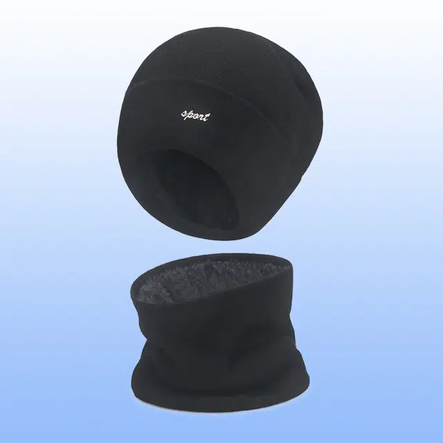 浪莎 秋冬季防冻防风加绒户外出游骑行登山全面防护帽子围巾两件套保暖 加厚 绒线帽 男女同款情侣款