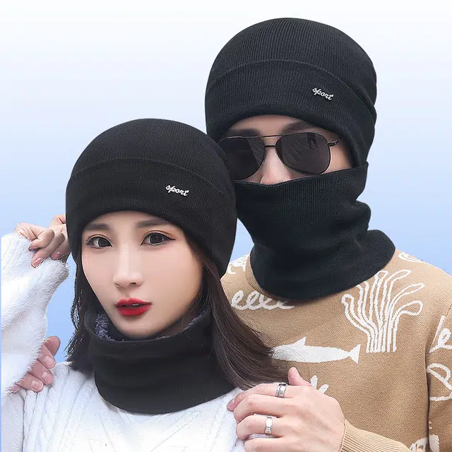 浪莎 秋冬季防冻防风加绒户外出游骑行登山全面防护帽子围巾两件套保暖 加厚 绒线帽 男女同款情侣款