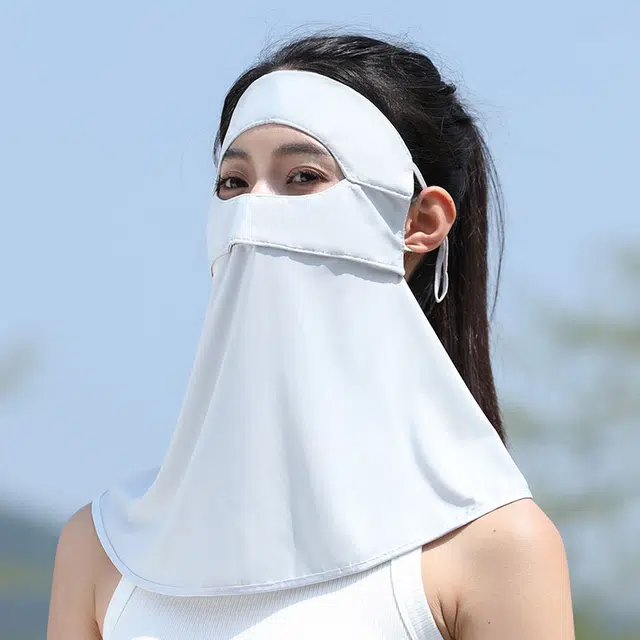 浪莎 护颈一体式全方位遮阳户外出行登山骑行开车外卖医美钓鱼下地干活冰丝面巾防紫外线透气防沙 轻薄款 锦纶 防晒面罩 女款