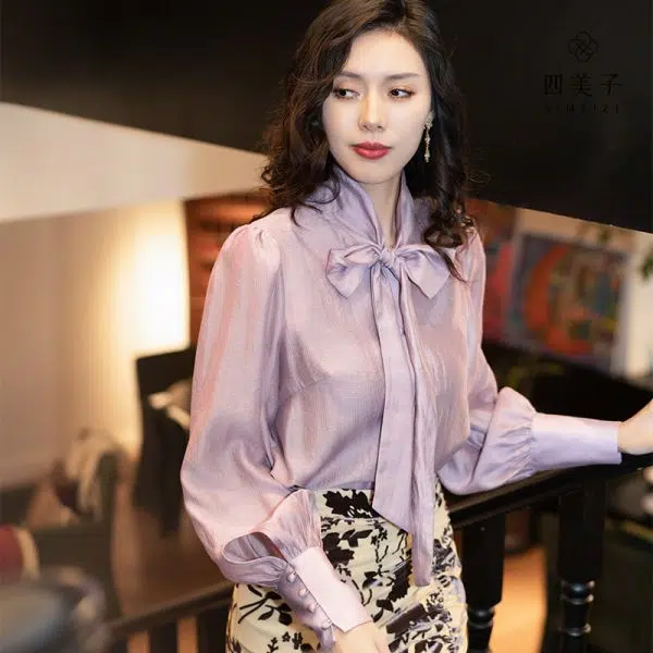 四美子 内搭简约上衣长袖衬衫 紫悠思