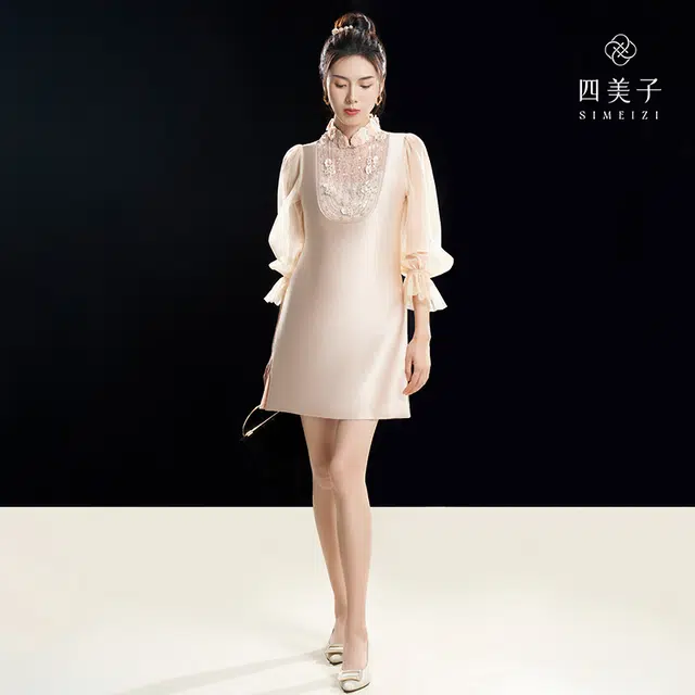 四美子 泡泡袖立领长袖连衣裙 锦璨