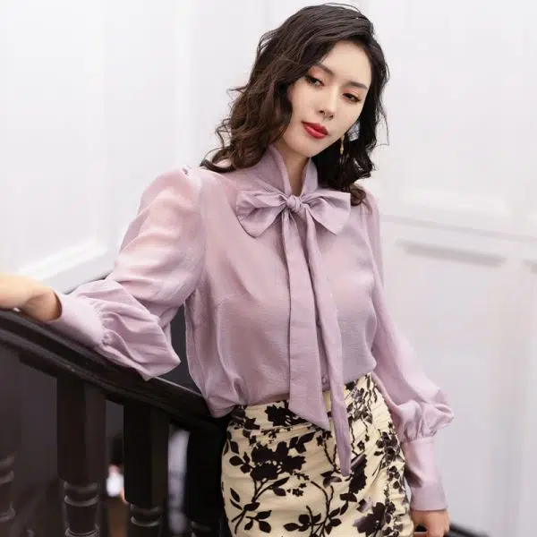 四美子 内搭简约上衣长袖衬衫 紫悠思