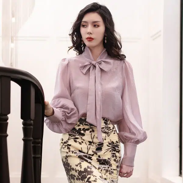 四美子 内搭简约上衣长袖衬衫 紫悠思