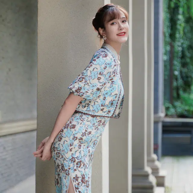 四美子 复古国风印花优雅两件套  彩云归