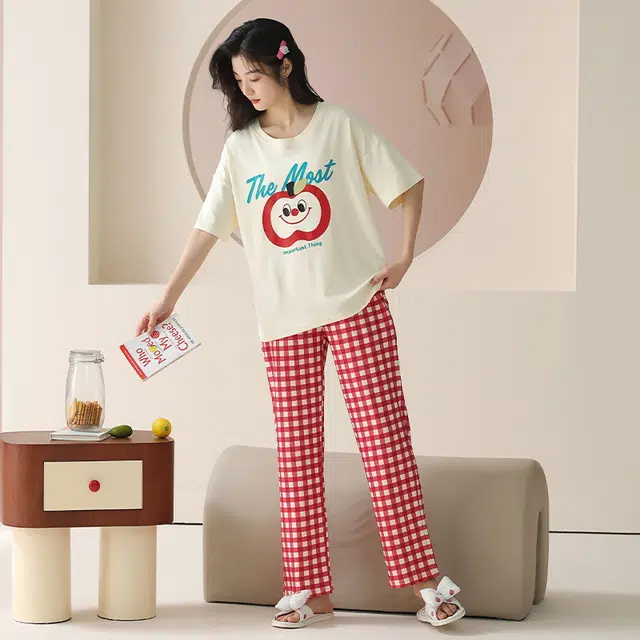 睦隆世家 纯棉短袖家居服可外穿简约休闲睡衣套装 女款