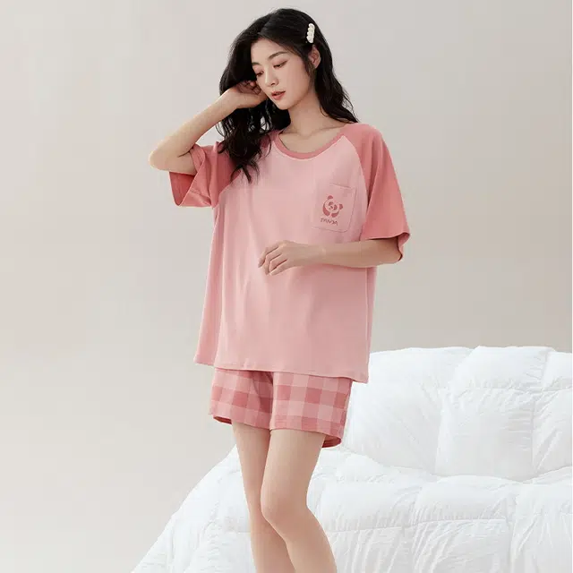 睦隆世家 短袖纯棉休闲外穿简约家居服睡衣套装 女款