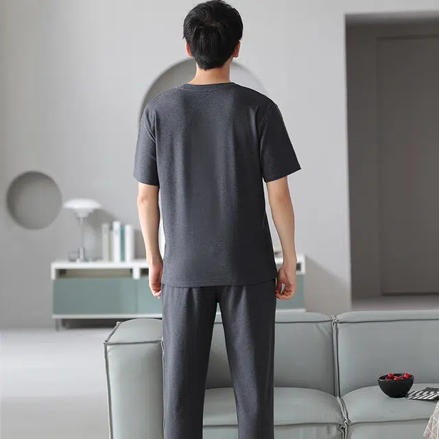 睦隆世家 家居服可外穿纯棉短袖长裤夏季睡衣套装 男款