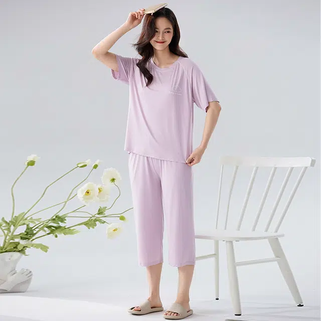 睦隆世家 短袖七分裤凉感舒适可外穿家居服睡衣套装 女款