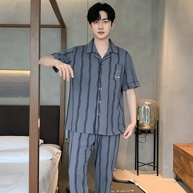 睦隆世家 纯棉短袖薄款休闲舒适家居服可外穿夏季睡衣套装 男款