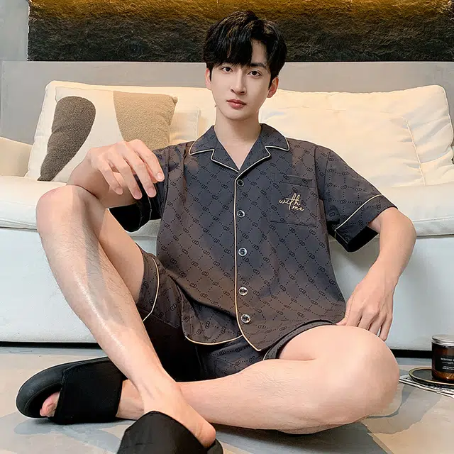 睦隆世家 纯棉短袖舒适可外穿家居服薄款睡衣套装 男款