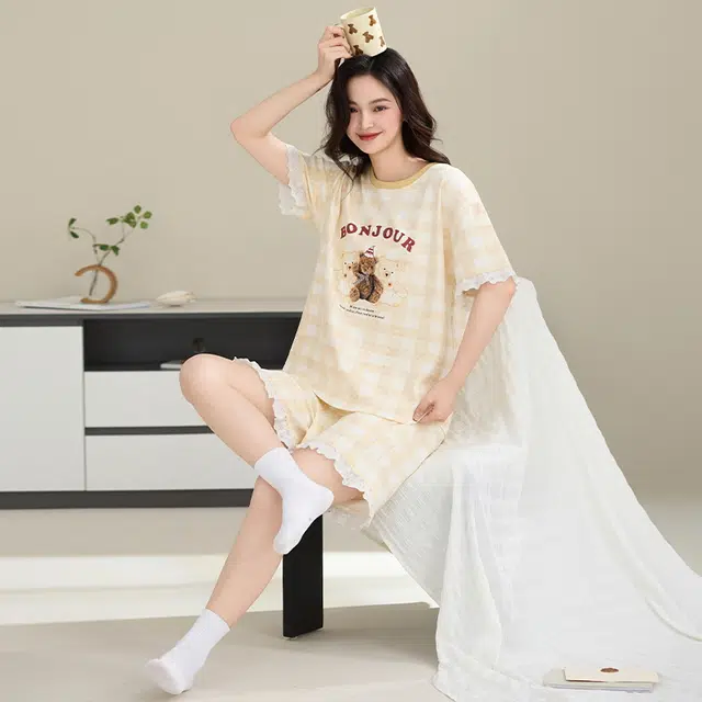 睦隆世家 卡通加大码家居服短袖短裤薄款睡衣套装 女款
