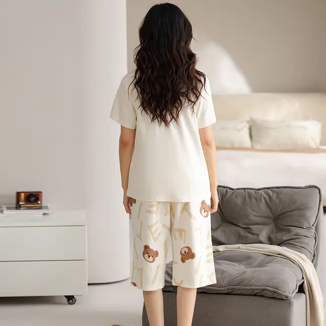 睦隆世家 纯棉薄款短袖休闲舒适可外穿家居服睡衣套装 女款