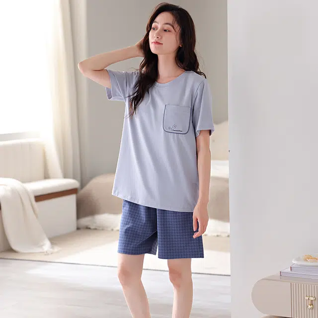 睦隆世家 薄款家居服圆领短袖舒适简约休闲睡衣套装 女款