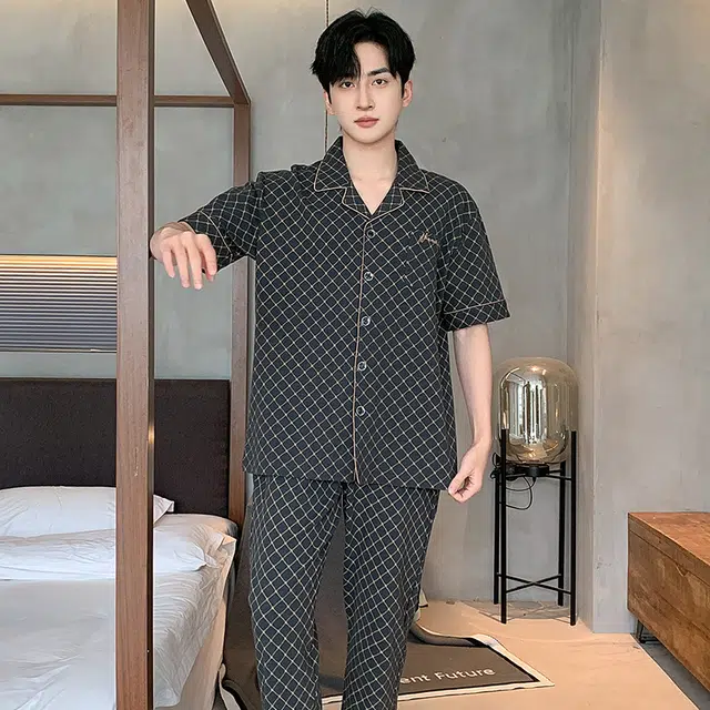 睦隆世家 纯棉短袖薄款舒适休闲可外穿家居服夏季睡衣套装 男款