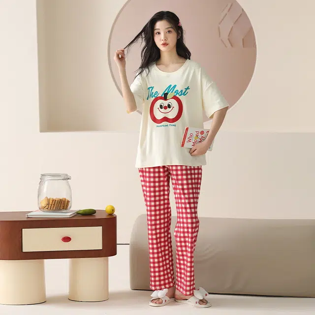 睦隆世家 纯棉短袖家居服可外穿简约休闲睡衣套装 女款