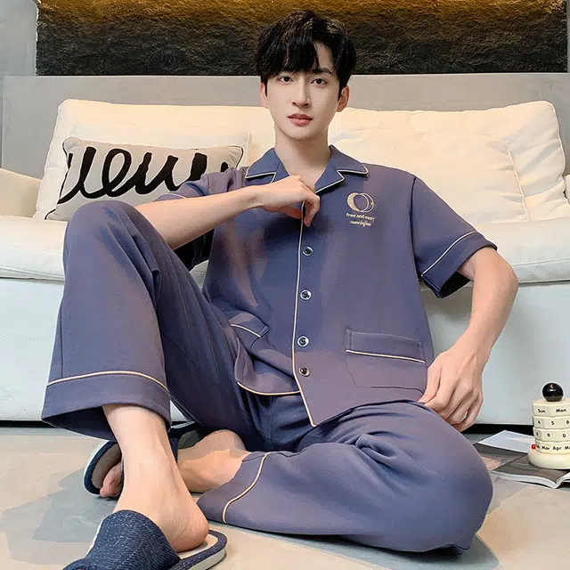 睦隆世家 纯棉短袖长裤时尚家居服舒适简约睡衣套装 男款