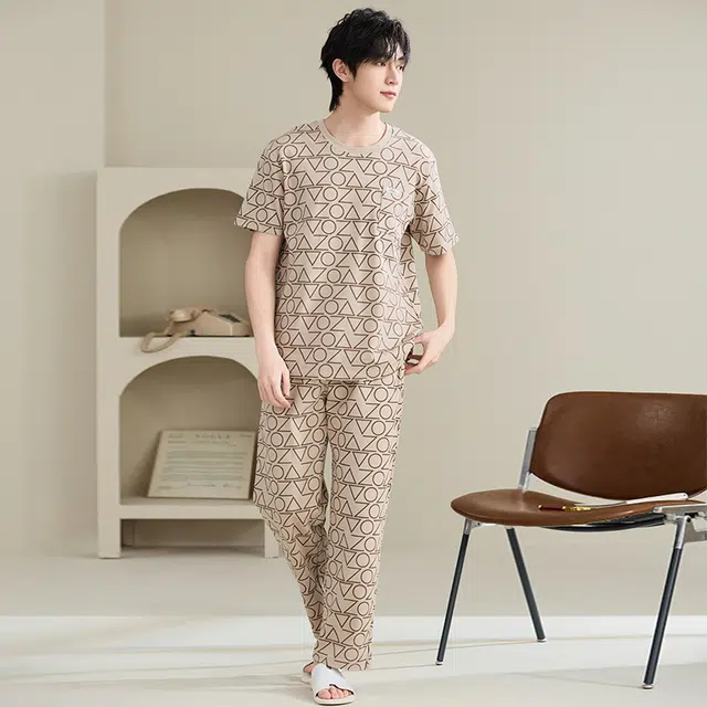 睦隆世家 短袖长裤青少年薄款舒适休闲可外穿家居服睡衣套装 男款