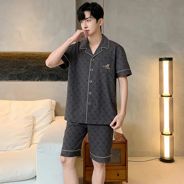 睦隆世家 纯棉短袖舒适可外穿家居服薄款睡衣套装 男款