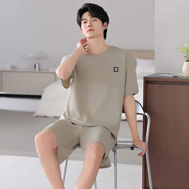 睦隆世家 简约短袖短裤宽松薄款冰丝凉感大码家居服睡衣套装 男款