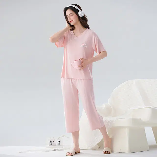 睦隆世家 短袖七分裤简约凉感舒适家居服睡衣套装 女款