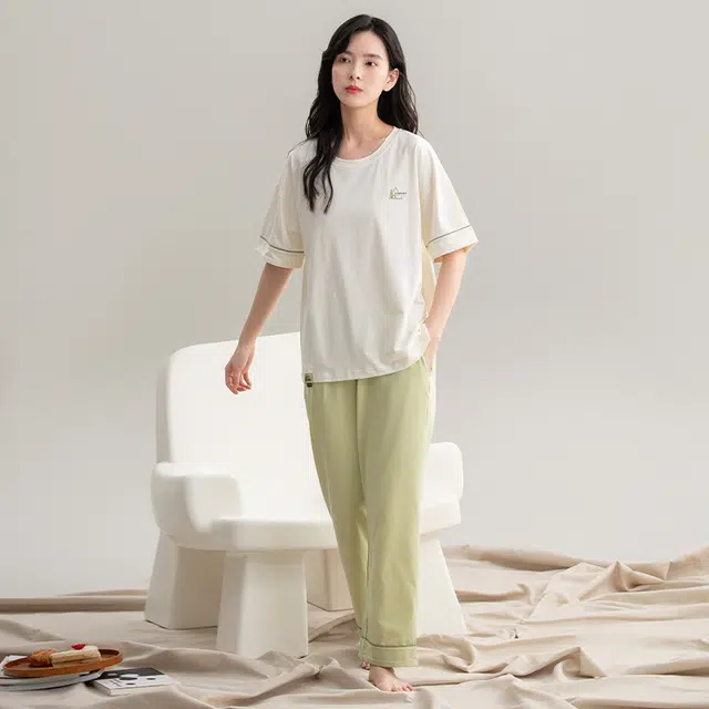 睦隆世家 薄款短袖长裤可外穿抗菌高级感家居服睡衣套装 女款