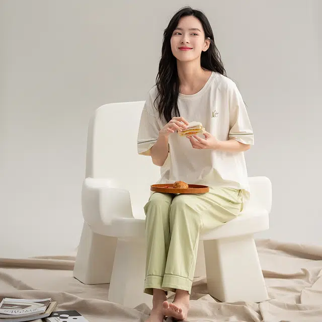 睦隆世家 薄款短袖长裤可外穿抗菌高级感家居服睡衣套装 女款