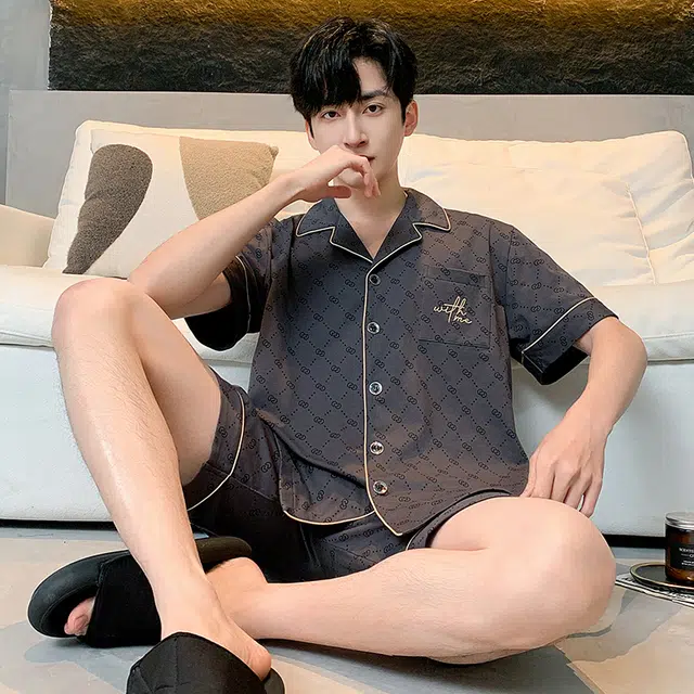 睦隆世家 纯棉短袖舒适可外穿家居服薄款睡衣套装 男款