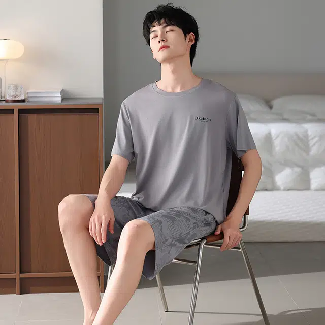 睦隆世家 薄款圆领凉感短袖家居服短裤夏季睡衣套装 男款