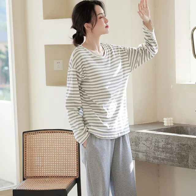 睦隆世家 带胸垫家居服长袖可外穿春秋睡衣套装 女款