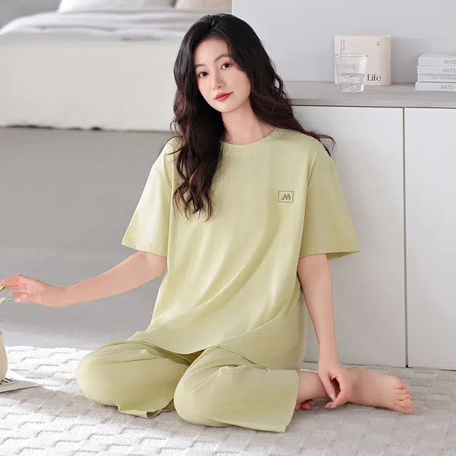 睦隆世家 莫代尔薄款短袖七分裤家居服可外穿睡衣套装 女款