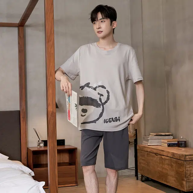 睦隆世家 亲肤卡通潮流家居服短袖夏季睡衣套装 男款