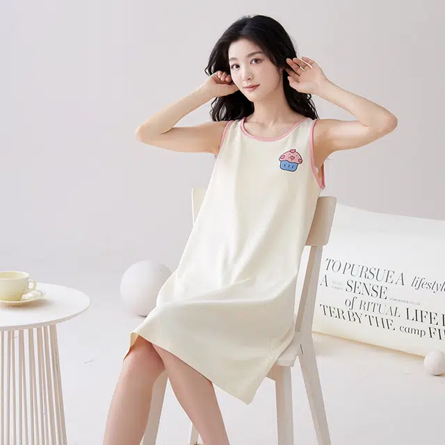 睦隆世家 带胸垫无袖吊带背心裙子可外穿休闲家居服睡裙 女款