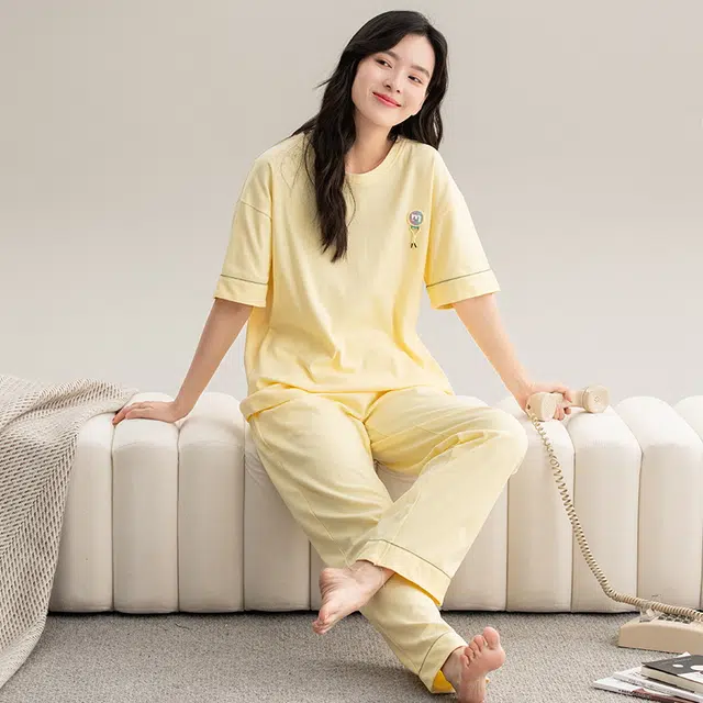 睦隆世家 抗菌薄款高级感短袖长裤可外穿家居服睡衣套装 女款