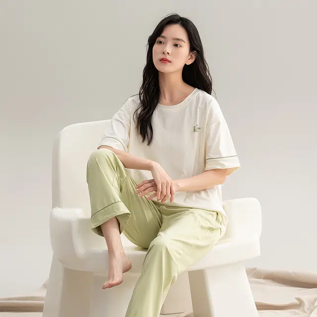 睦隆世家 薄款短袖长裤可外穿抗菌高级感家居服睡衣套装 女款